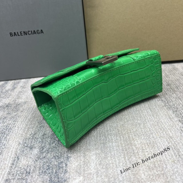 Balenciaga專櫃爆款電光綠鱷魚紋XS號Hourglass沙漏包 巴黎世家頂級原單手提肩背包 款號：8895 fyj1221